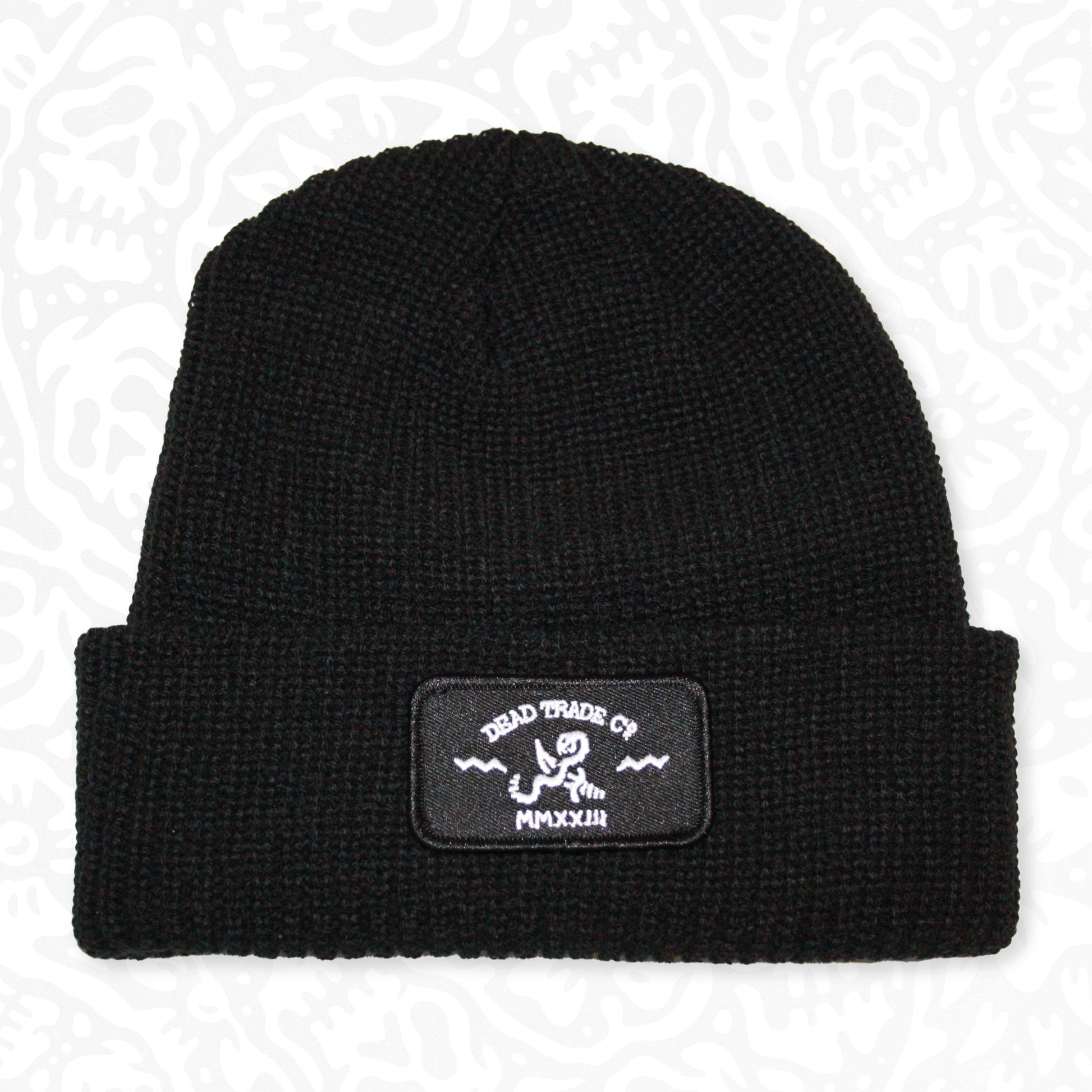 Comfortable, mid-low profile ribbed knit, made-in-Canada toque/beanie, 100% acrylic, 8" with folded cuff. Available in 7 colors. Soft, durable, with an embroidered patch on the cuff. Manufactured in Quebec, finished in Alberta, Canada.